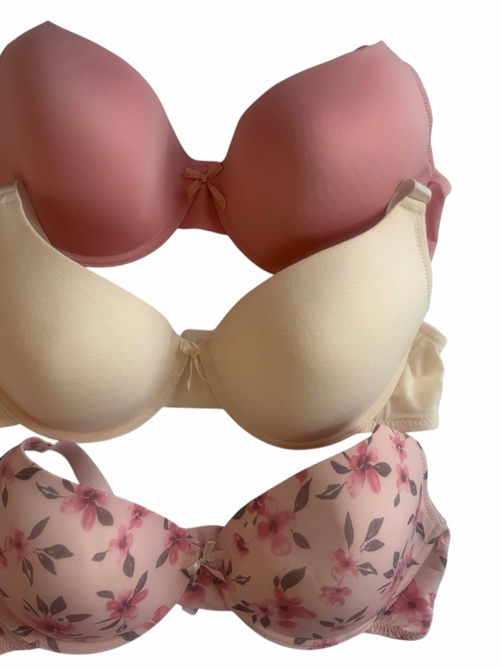 CARISMA Women’s 3-Pack lightly Molded T-shirt Bras - Pink, Cream & Floral sz 40D